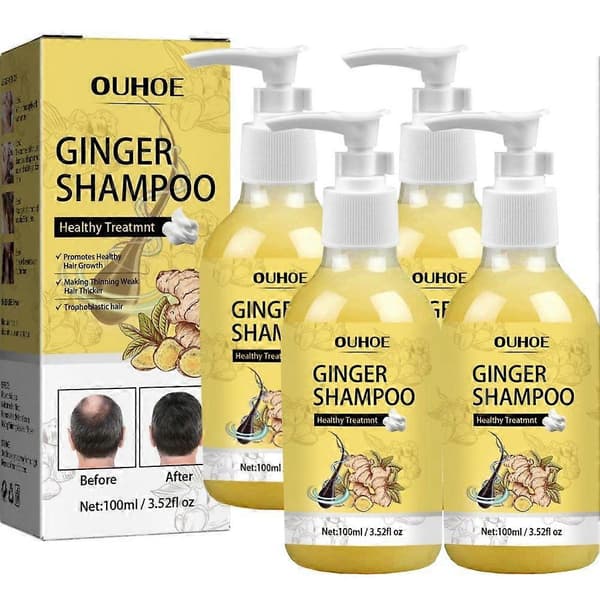 Ingefær Hårgenvækst Shampoo, Ingefær Reparationsshampoo, Ingefær Shampoo, Anti Hårtab Ingefær Shampoo (4 stk)