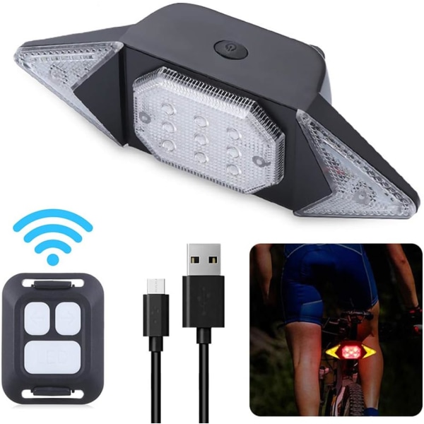 Bicycle Flashing Light with Remote Control Wireless Tail Light with Turn Signal for Cyclists Strobe Light Safety Warning 5 Light Modes