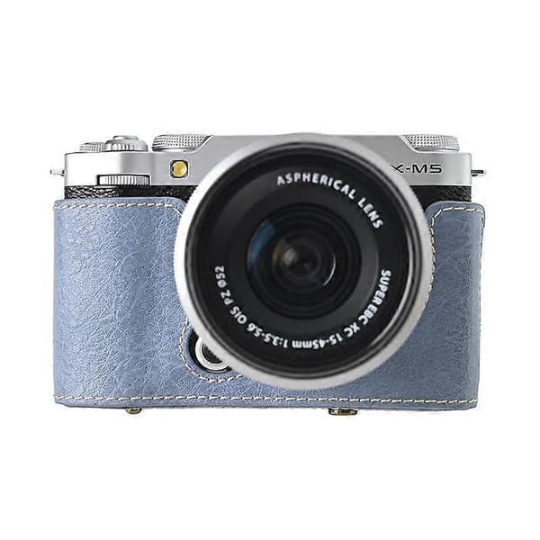 Retro Litchi Textur Läder Helkamera Väska med Rem för FUJIFILM X-M5 Blå