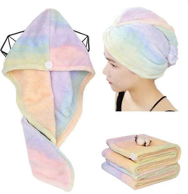 2-pack mikrofiberhårhandduk, regnbåge, snabbtorkande, superabsorberande, turban, torkmössor A