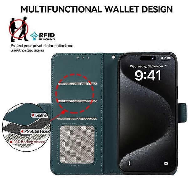 ABEEL Kompatibel med iPhone 16 Stativfodral RFID Läder Plånboksfodral A