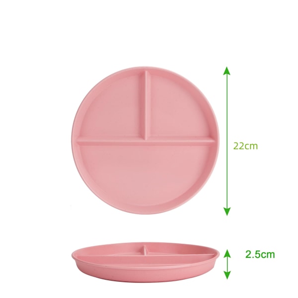 Delade Tallrikar För Hälsosam Kost, Portionskontrolltallrik 23 cm, 3 Fack Vetestråmaterial Okrossbar Återanvändbar Mikrovågssäker, BPA-Fri