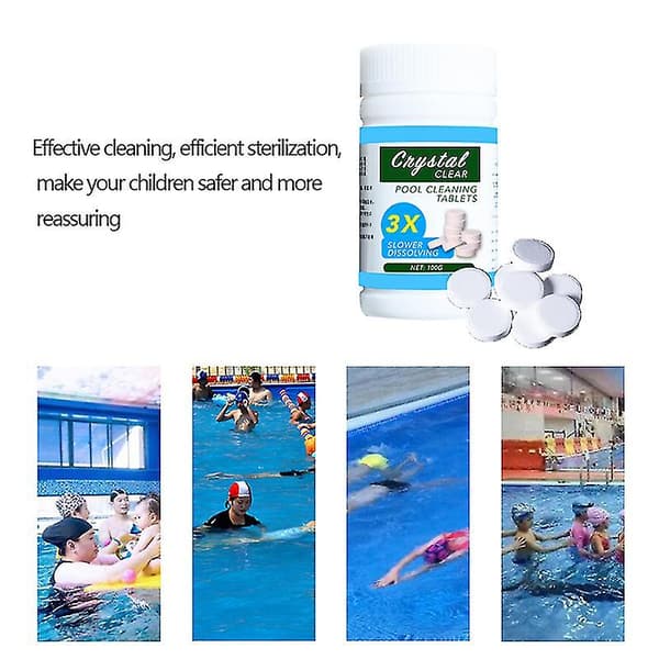 100 stk. poolrensetabletter, sikre, langtidsholdbare til swimmingpool 2025 Ny A