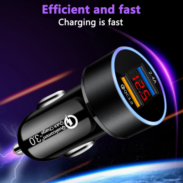 Billaddare Quick Charge 3.0 - Dubbel USB 5.4A/30W Snabb billaddning