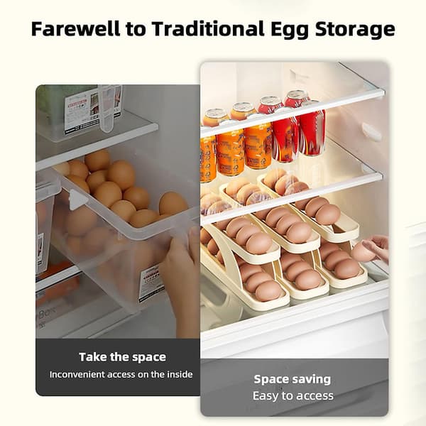 Rullende eggdispenser med dobbeltlag, plassbesparende eggoppbevaringsstativ for hjemmekjøkken A