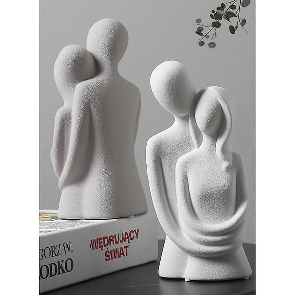 Enkel keramikstaty kramande par minimalistisk passionerad kärleksfigur abstrakt romantisk prydnad A
