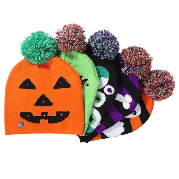 Halloween Lysende Hue Strikket til at Bære Orange Græskar Beanie A