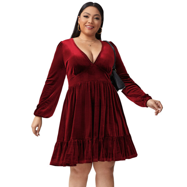 Womens Wrap V Neck Long Sleeve Fit and Flare Skater Mini Dress