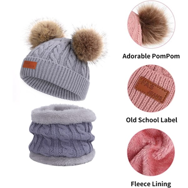 Toddler ， Färg Vinter Dubbel Pom Pom stickad cap och sam