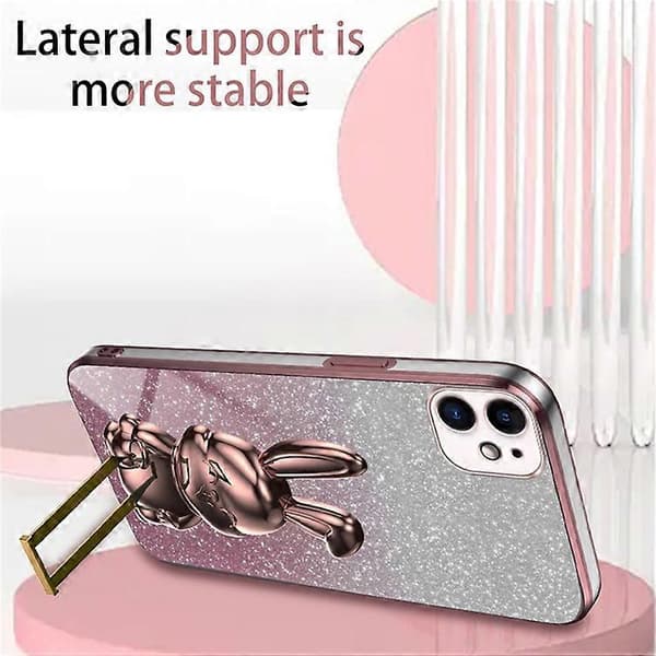 Kompatibel med iPhone 12 mini Glitterpulverfodral med utfällbart stativ Smarttelefonfodral A