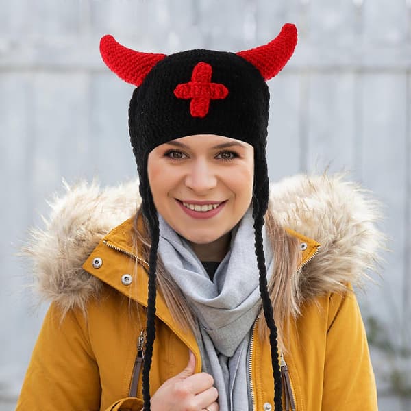 Strikket Halloween-lue med øreklaffer for bruk 1 stk A