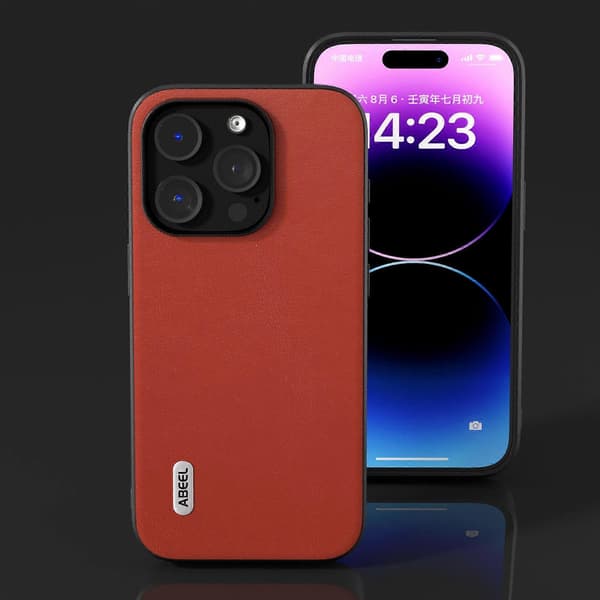 ABEEL För iPhone 15 Pro Anti-Scratch Telefonfodral Texturerat PU-läder+TPU Telefonfodral A