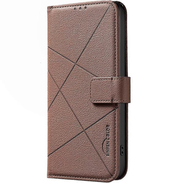 Geometrisk mønster RFID læder telefoncover (brun, til Samsung Galaxy S22+ 5G)