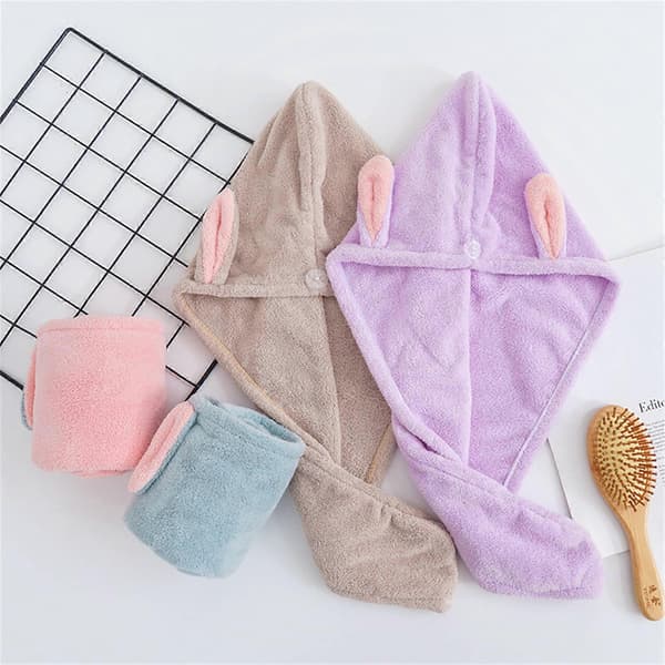 Hårhåndkle og hårtørkehette i mikrofiber for kvinner, hurtigtørkende, 2 stk. søt kaninøredesign A