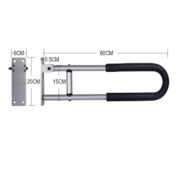 Toalettstöd i aluminiumlegering, ergonomiskt utformat för maximal stabilitet och halkfritt grepp, hopfällbart och platsbesparande för badrum och sjukhus