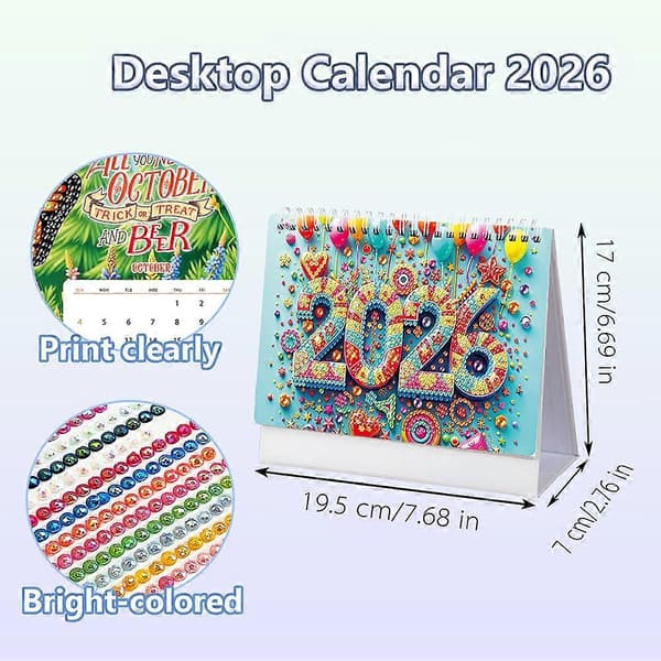 2026 Kalender Diamantmaleri-sett Sjarmerende tegneseriedesign for kontorborddekor A