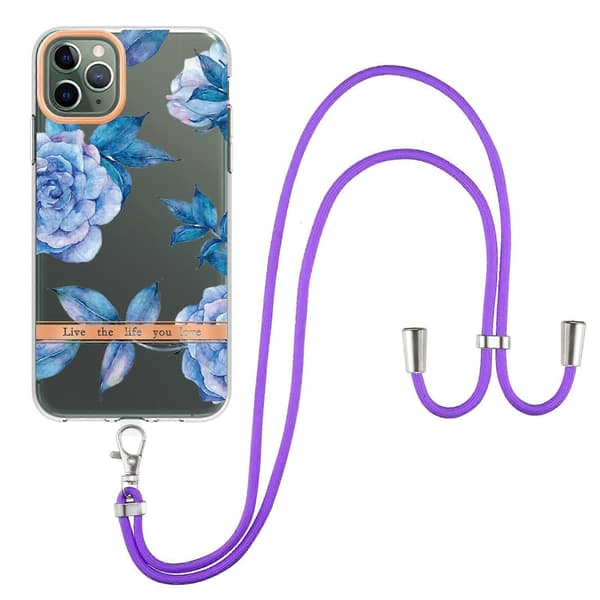 För iPhone 11 Pro Max Flowers Series TPU-telefonfodral med snodd