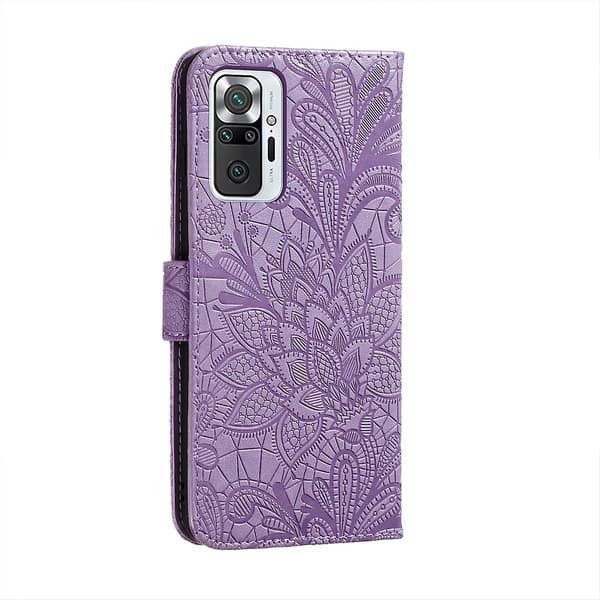 För Xiaomi Redmi Note 10 Pro Spetsblomma Läderfodral Lila