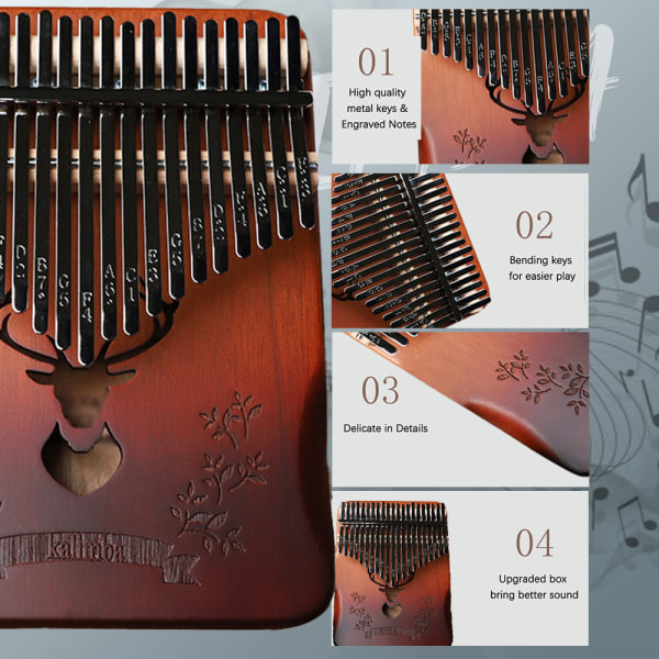 Kalimba tum piano, bärbar 21 tangenter Mbira finger piano med