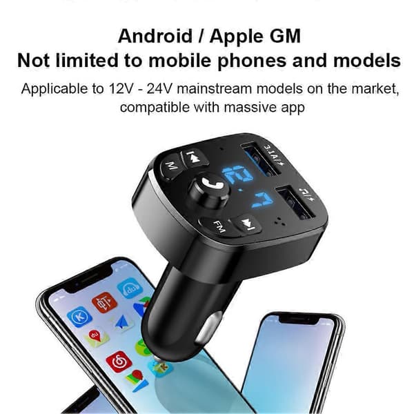 Bluetooth 5.0 Trådløs Bil FM-sender MP3-spiller Radio 2 USB-laderadapter