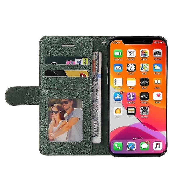 Etui til iPhone 11 Pro Læderpung Bog Flip Folio Stand View Cover - Grøn A