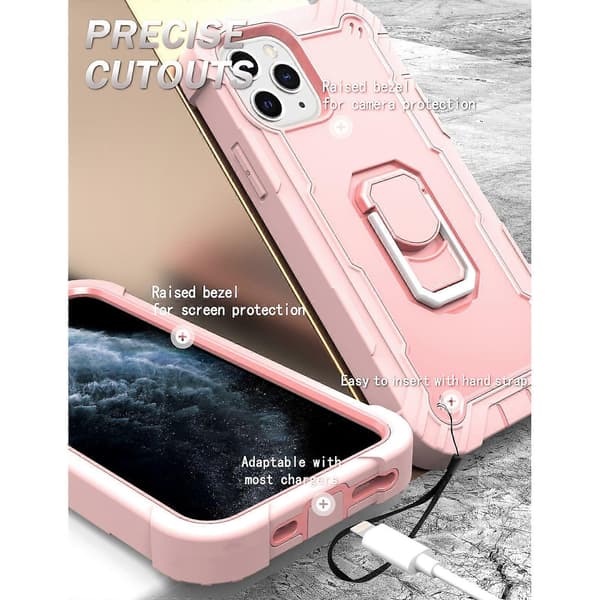 För iPhone 11 Pro PC + Gummi 3-lagers Stötsäkert Skyddsfodral med Roterande Hållare