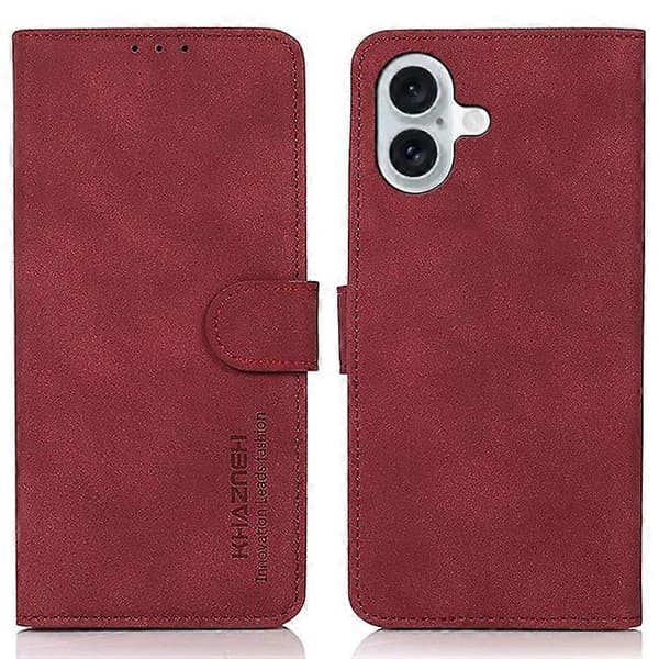 KHAZNEH Kompatibel med iPhone 16 Fodral Textur PU Läder Vikbart Stativ TelefonfodralRöd