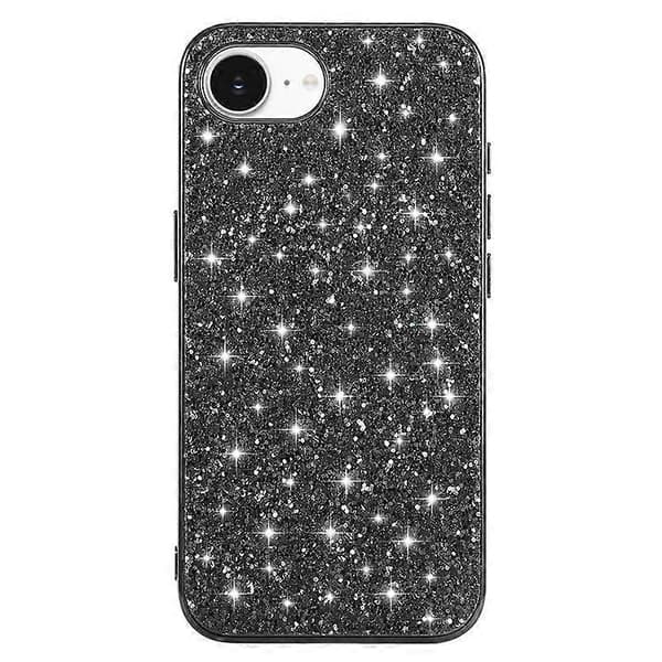 Kompatibel med iPhone 16e-deksel TPU + PC glitrende glittertelefonbakdeksel svart
