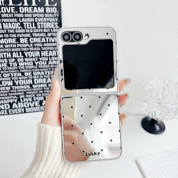 Spejl Polka Dot PC Foldbart Telefoncover Sort Til Samsung Galaxy Z Flip5 5G