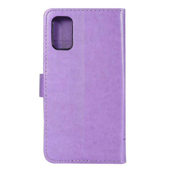 Prægede sommerfugle Pung Stand Flip Læder Telefoncover til Samsung Galaxy A41 (Global Version) - (Lys Lilla)