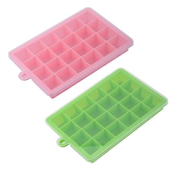 2-pack isbitsformar i silikon med lock, enkel frigöring av isbitsformar för whisky, barnmat, silikonkakform - rosa+grön - 24 A