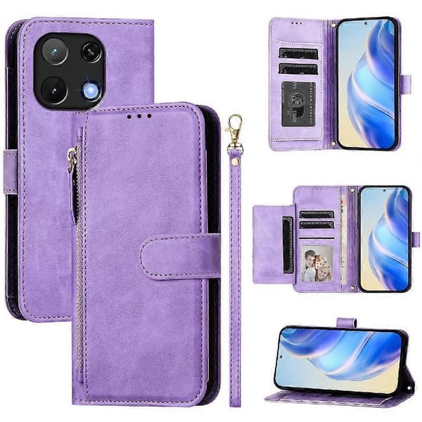 Flip-etui til UMIDIGI Note 90 PU-læder magnetisk lynlås kortholder lilla