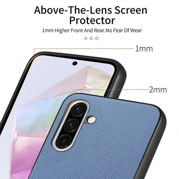 Telefondeksel med twillstoff og skinnbakside til Samsung Galaxy A56 5G
