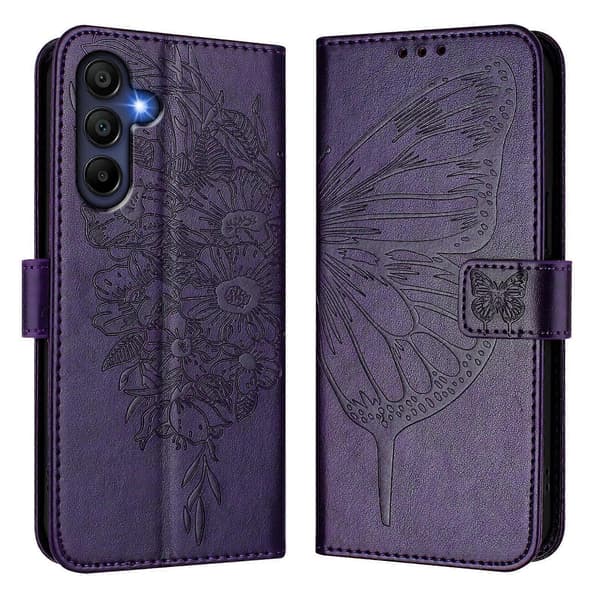 För Samsung Galaxy A17 5G präglat fjärilsläderfodral