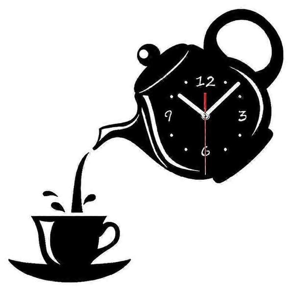 3D Väggklocka Akryl Kaffekopp Tekannor Perfekt Konst Dekorera Modern Väggklocka för Hemmet