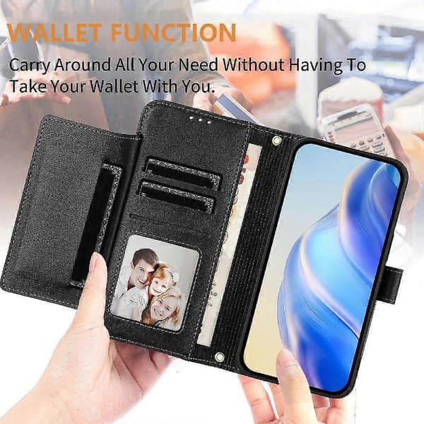 Flip-etui til Samsung Galaxy A21 lynlås kortholder PU-læder magnetisk sort