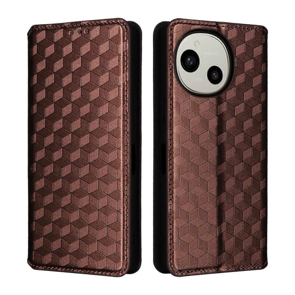 Cubic Grid Texture Flip Læder Telefoncover (Brun, Til Sharp Aquos R10 / R9)