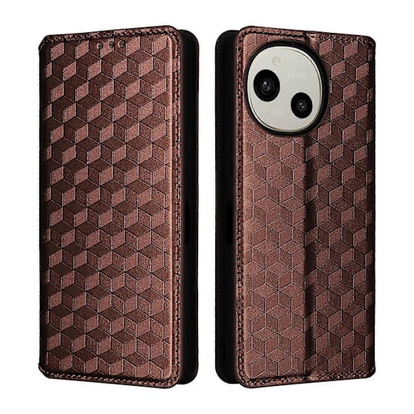 Cubic Grid Texture Flip Leather Phone Case (brun, for Sharp Aquos R10 / R9)