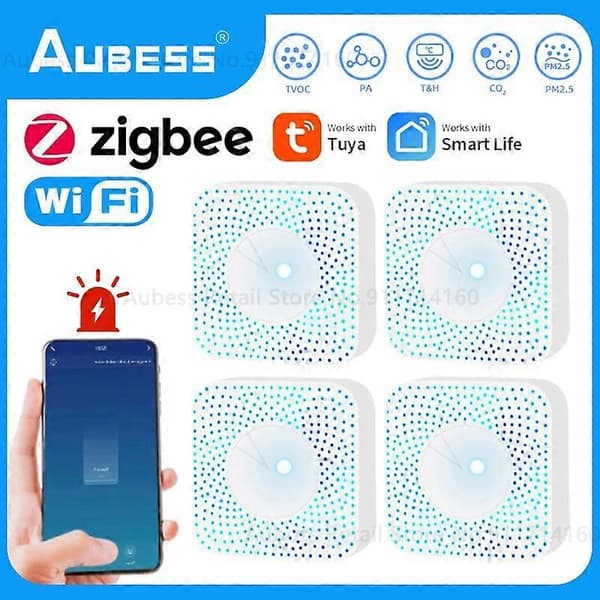 Aubess WiFi/ZigBee Tuya Smart CO2 Luftkvalitet Temperatur Fuktighet PM2.5 Sensor Karbon (1 stk WiFi-versjon)