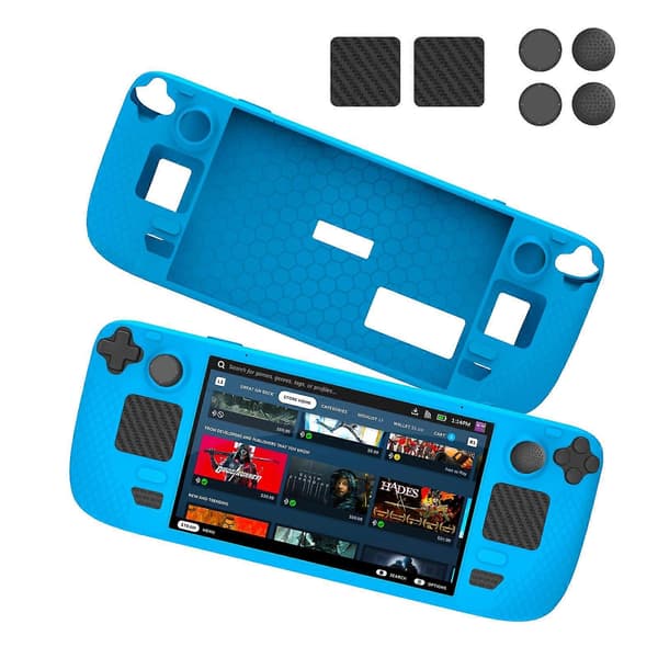 JYS JYS-SD011 til Steam Deck 7 stk/sæt Silikonecover med Joystick-hætte + Touch Board Sticker Sæt (Blå) A