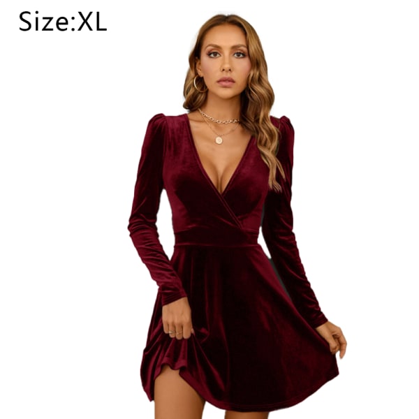 Womens Wrap V Neck  Flare Skater Mini Dress - claret