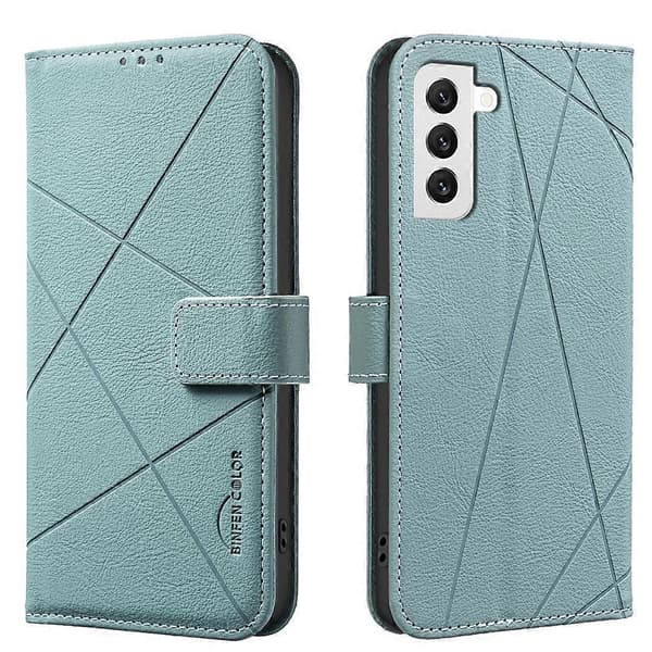 Geometriskt mönster RFID Läder Telefonfodral (Grön, För Samsung Galaxy S22 5G)
