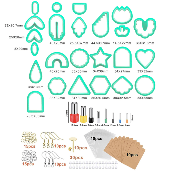 24 muotoiset polymeerisavileikkurit, 142 kappaleen tee-se-itse-korvakorujen valmistussarja