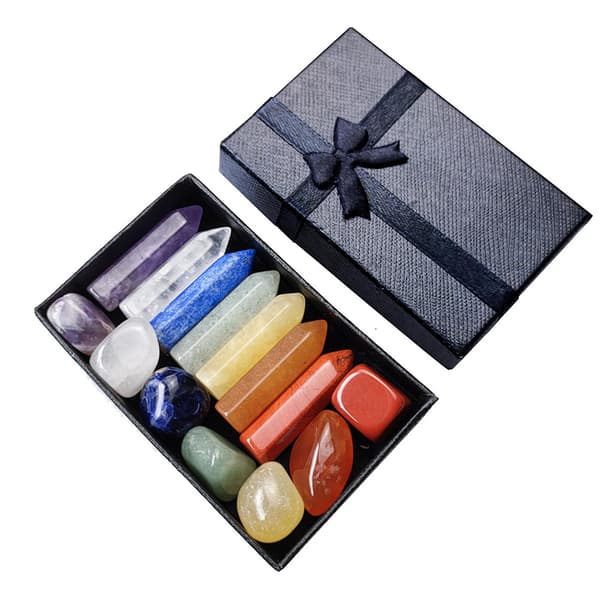 7 Chakra Hexagonal Pelare Kraftsten Set Lapis Lazuli Ametist Kristall Healing Sten Rum Hem A