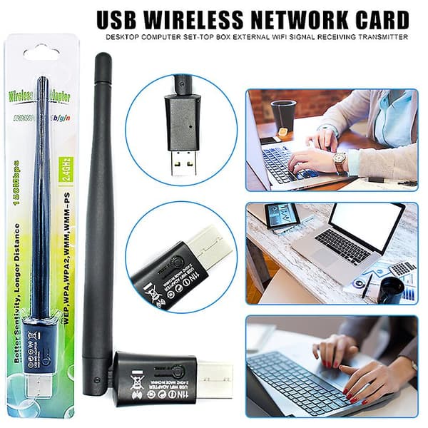 USB Wifi-adapter Trådløs mottaker senderantenne Nettverkskort for PC stasjonær datamaskin A