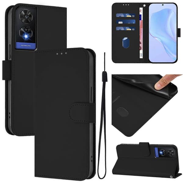 Ensfarvet PU-etui til TCL 505 (sort)
