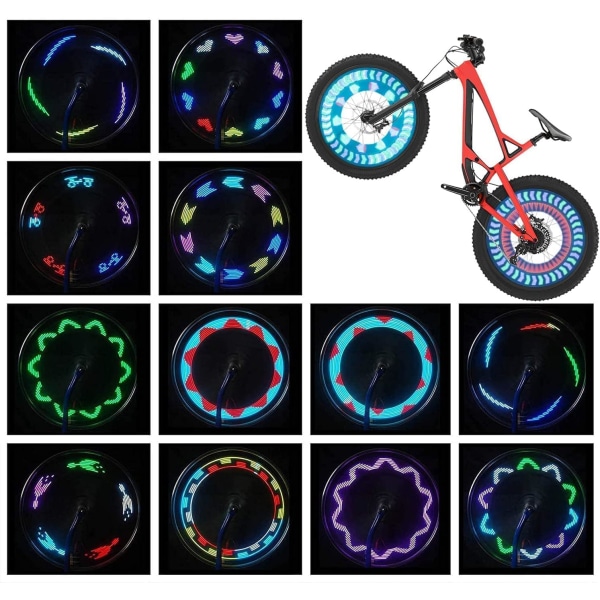 Cykelhjulsljus (2 däckpaket) - Vattentäta LED-ljus för cykelekrar Säkerhetsdäcksljus - Bra present för barn Vuxna - 30 olika mönster ändras