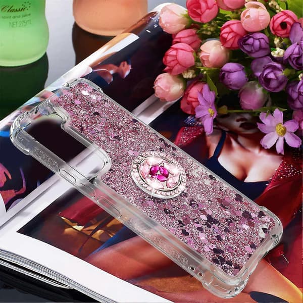 Quicksand Glitter Shiny Rhinestone Ring Kickstand TPU-bakdeksel til Samsung Galaxy S22 5G