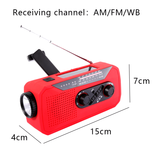 Nødvendig vejrradio med håndsving, AM/FM/NOAA bærbar solcelle-LED