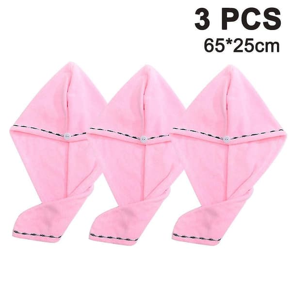 Rosa 3-pack superabsorberande snabbtorkande mikrofiberhuvuddukar duschmössor A